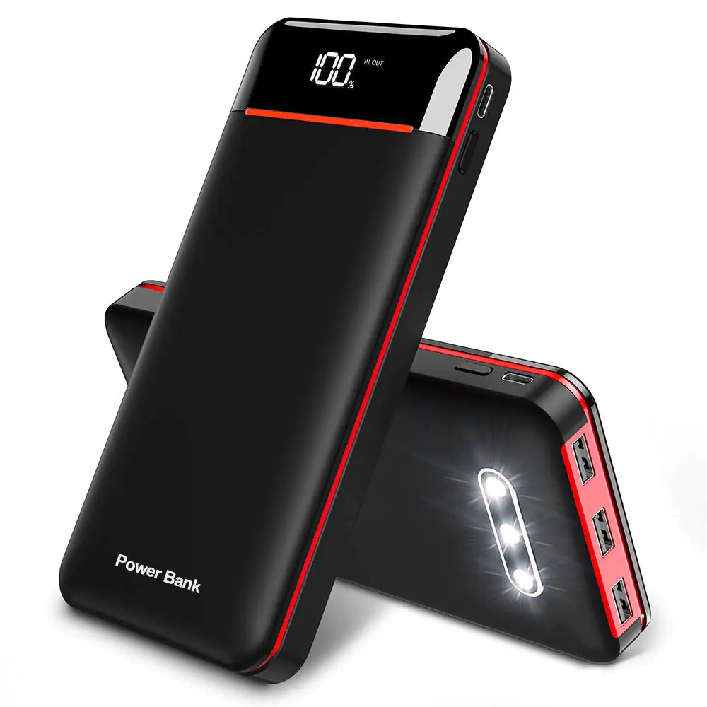 Power Bank Portable Charger 25000mAh High Capacity 3 USB Outputs Charge External Battery Pack with LCD Display (Red) - high-quality product