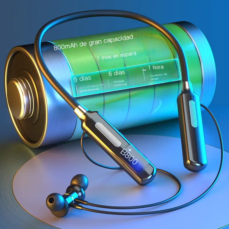 Smart Digital Display Neckband Wireless Earbuds Life Waterproof Construction - product feature